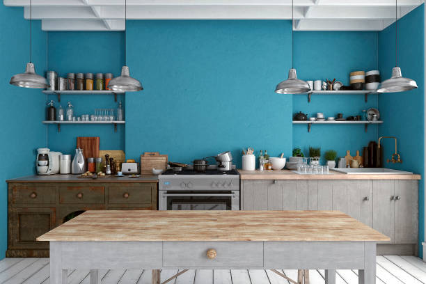 blue coloured kitchen