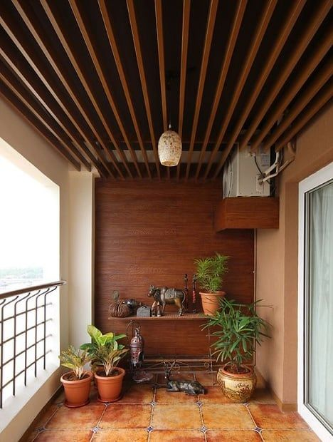 Wood Panel False Ceiling balcony