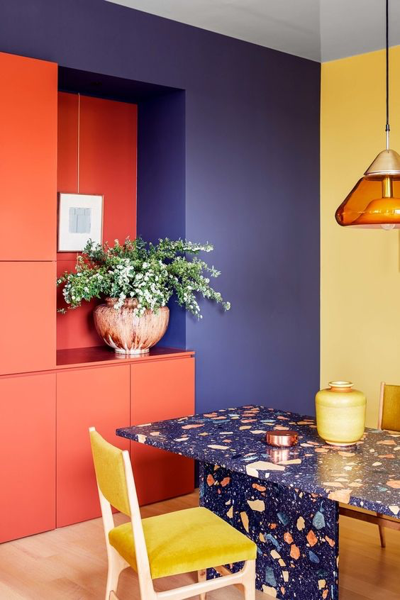 red, blue, and yellow walls