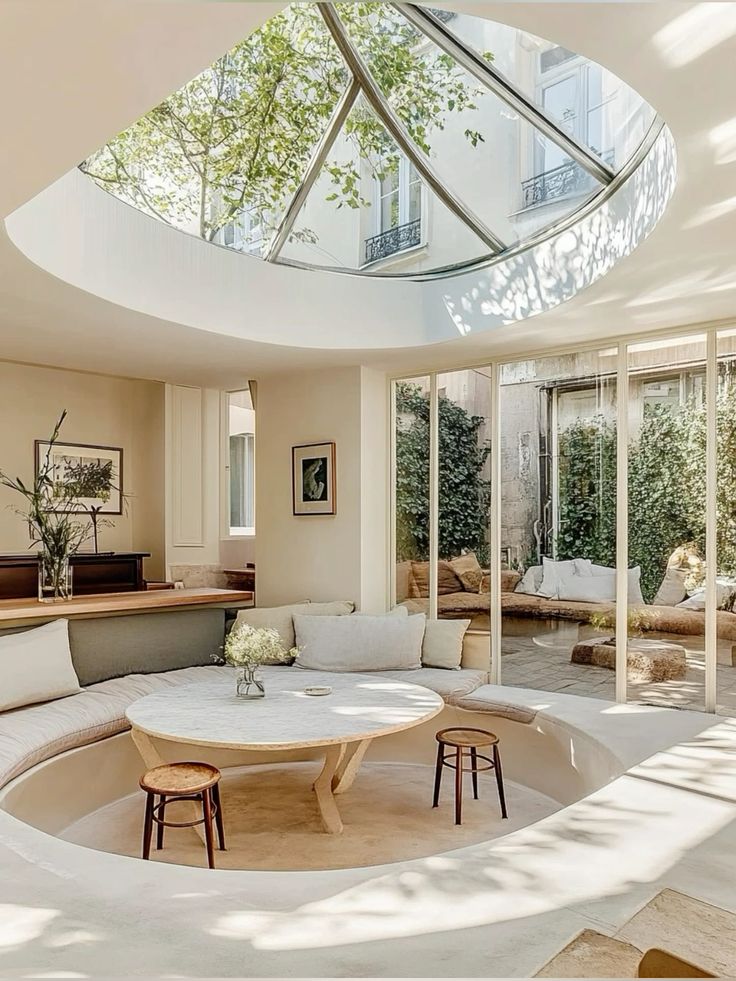 Sunken lounge under skylight